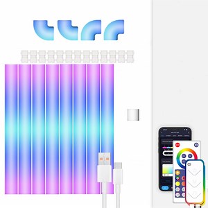 [$35.83] 8pcs+4 Corners WiFi 12V RGBIC Splicing Wall Light Intelligent Remote Control Indoor Decorative Ambient Lights(US Plug)