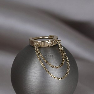 NEW ‣ 14k Solid Gold Double Chained Hoop Earring • 14k White Gold Huggie Hoop Double Chain • Chain Clicker Hoop - Etsy UK