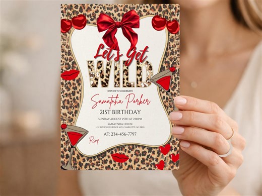 Leopard Print Birthday Invitation, Elegant Wild Party Invite, Girls Night Glam Editable Canva Template Digital Download - Etsy