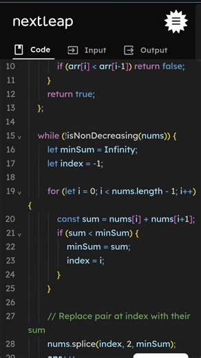 Minimum Operations to Make Array Non-Decreasing | Greedy Pair Sum | JavaScript Solution