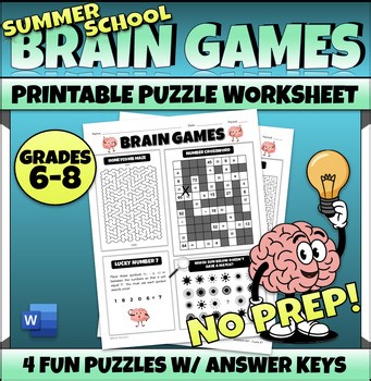 6th/7th/8th Grade Math Fun Summer School Worksheet | Logic Puzzles Brain Games