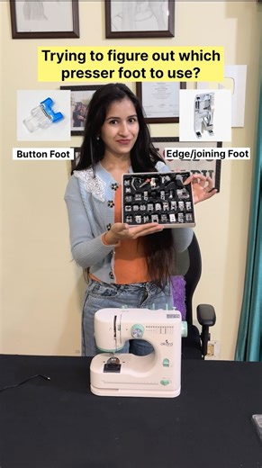Neha Chand on Instagram: "2 Types of Presser Foot that you should have •Button presser foot •Edge/joining foot To buy dm me 💕 These presser foot will work on all brother/singer/usha janone domestic machines With the Akiara 12-Stitch Sewing Machine, you can stitch, secure and easy to use, beginner-friendly, and perfect for everyday fixes. Why step out to a tailor when your dresses can be wedding-ready in minutes? . . #WeddingSeasonEssentials #SareeCare #AkiaraSews #HomeSewing DIYFixes Sti