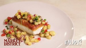 Halibut is naturally lean and has a sweet flavor! Try pan-searing it with pineapple salsa in this recipe - http://bit.ly/MDpanhalibut | Market District