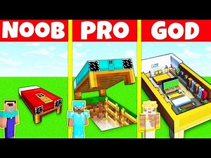 Minecraft Battle: NOOB vs PRO vs GOD: BED HOUSE BUILD CHALLENGE / Animation