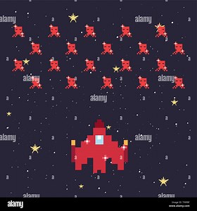 spaceship aliens battle pixel background video game retro vector illustration Stock Vector Image & Art - Alamy