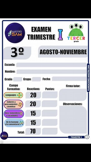 Examen Trimestre I para Tercer Grado - Aventura de Aprendizaje