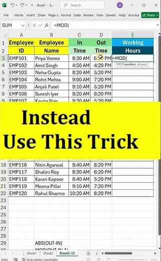 ✅How to Calculate Working Hours| Excel Tricks 💯 😱 #excel #office #spreadsheet