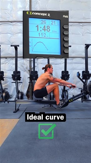 Just Row | Rowing Coaching & Workouts on Instagram: "What does YOUR Force Curve look like? A proper stroke should create a fairly “bell shaped” curve, giving a proper distribution of leg drive, hip swing, and arm pull. Notice in the first example how the peak comes at the end… that’s how you know you’re yanking too hard with your arms! Notice in the second example how the curve has a steep fall off… that’s because the leg drive is strong, but the hip swing isn’t accelerated and the arm draw powe