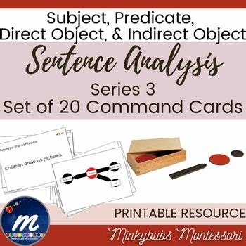 Simple Sentence Analysis Command Card Subject Predicate Direct Indirect Object 3