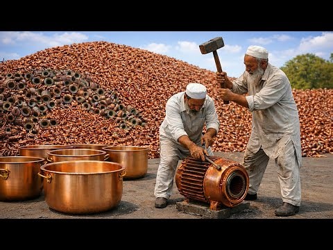 Incredible Factory Process of Recycling Waste Copper Motors into Massive Copper Cooking Pots
