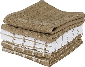 Ritz Terry Check Dish Cloth Set: Highly Absorbent & Super Soft - 100% Cotton, Durable Kitchen Cleaning Cloths for Wiping Tables and Counters, 6-Pack, Mocha