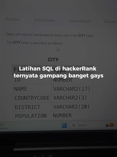 latihan sql di hackerRank itu bener-bener dikasih dari soal yang paling gampang, enak banget gak bikin stres hehe #sql #dataanalytics #dataanalysis