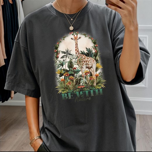 Be With Nature Shirt Giraffe Nature Lover Tee Botanical Wildlife Graphic Vintage Aesthetic Animal Lover Gift Unisex Shirt Safari Style - Etsy