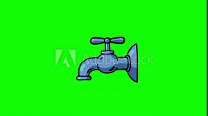Tap cartoon animation green screen. Moving stopcock. Isolated.
