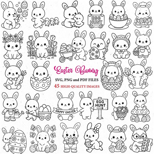 Cute Easter Bunny Svg, Easter Bunny Png, Bunny Clipart, Rabbit Clipart, Easter Egg, Bunny Outline, Farm Animals Png, Svg Cricut,svg Bundle - Etsy
