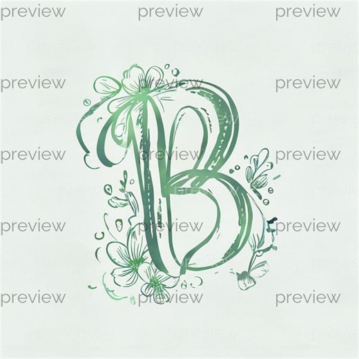 Whimsical Floral Letter B - Decorative Green Alphabet Art for Nature-inspired Designs - Digital Download - Etsy