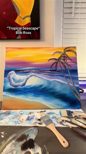 Bob Ross “Tropical Seascape” replica #bobross #painting #art #fyp #foryoupage