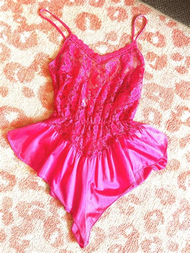 80s Hot Pink Lace Teddie: Vintage High Cut Playsuit - Etsy