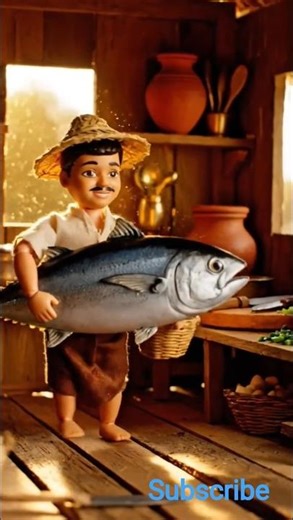 Miniature Doll Husband Catches Giant Tuna 🐟 Wife Cooks Fish Curry |
