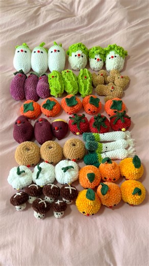 crochet amigurumi designs - amy on Instagram: "all of the asian-inspired fruits/veggies I made for my produce pop-up! inspired by your local ranch 99 🫡 so thankful to the @sjmade community. everything sold at my last market but a handful but to my surprise, none of the sumo oranges went home HAHA patterns coming eventually. made with @premieryarns . . . #crochetfood #crochetfruit #crochetmarket #premieryarns"
