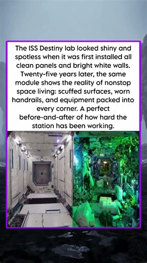 The ISS Destiny lab looked shiny and spotles when it was first installed all clean panels and bright