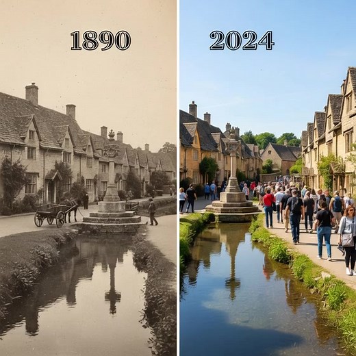 Stepping into a living postcard in 'the prettiest village in England'! Castle Combe in Wiltshire, a picture of tranquility in 1890 and enchanting in 2024. With its charming medieval market cross and historic weavers' cottages, this village remains largely untouched by the modern world. #CastleCombe #Wiltshire #EnglishVillage #HistoricHomes | WarWhiz