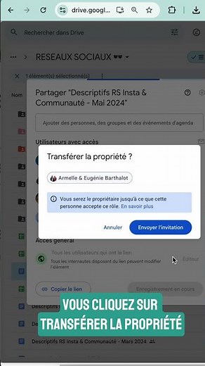 Transférer LA PROPRIÉTÉ 👑 d'un fichier GOOGLE 📄 à une autre personne