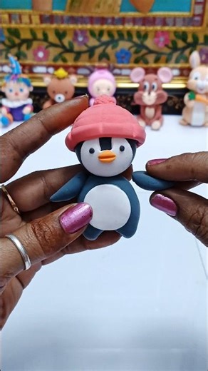 Handmade Penguin with Woolen Cap 🎨 | Winter Clay Craft 🐧#youtubeshorts #diy #craft