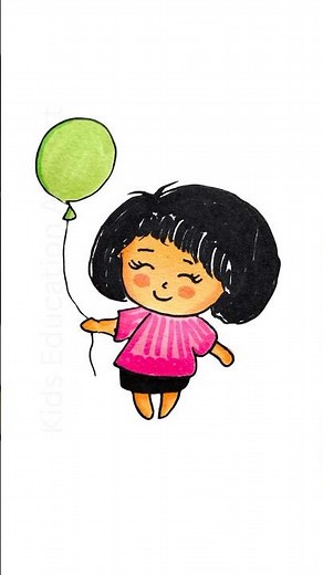 How to draw a girl holding a balloon easy drawing for kids #artforkids #simpledrawing #kidsvideo
