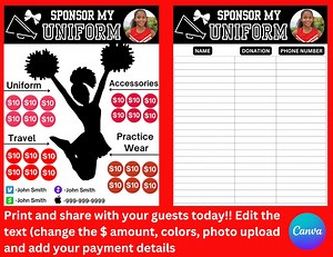 Personalized Cheer Fundraiser Template-cheer Sponsor My Uniform Sheet-youth Cheer Donation With Photo Upload-cheerleader Sponsorship Flyer - Etsy