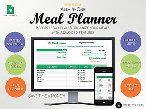 Weekly All-in-one Automatic Meal Planner Template Spreadsheet for Google Sheets | Grocery Lists, Menu Planning, Prep, Food Inventory & More - Etsy
