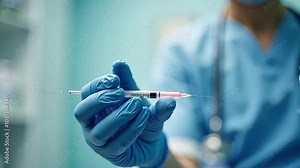Close-up shot of a healthcare professional administering a vaccine, showing the injection process in a sterile, clinical environment.