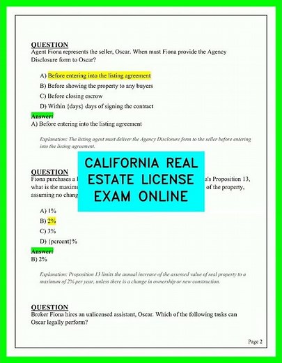 CALIFORNIA REAL ESTATE LICENSE EXAM ONLINE COURSE 2026 PRACTICE TEST QUESTIONS AND ANSWERSUPDATED