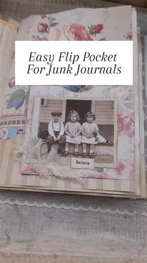 Gi Kerr on Instagram: "No music just making 🥰 ✂️ Easy flip pocket for junk journals If you’re new to junk journaling, this flip pocket is perfect to start with 🤍 ✨ simple steps ✨ great for ephemera ✨ soft shabby/Vintage feel Save this for later and try it in your next journal 📔#gikerr #happinessincrafting #papercrafting #asmr #junkjournalpockets"