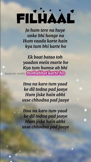 Filhaal song (Lyrics) Emotional Love Status | Akshay Kumar | B Praak #shorts #filhaal2 #filhaal
