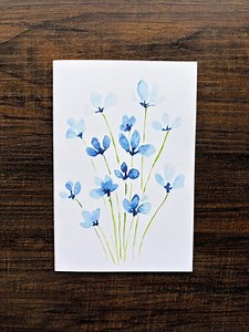 Hand Painted Blue Floral Blank Greeting Card- Digital Download - Etsy