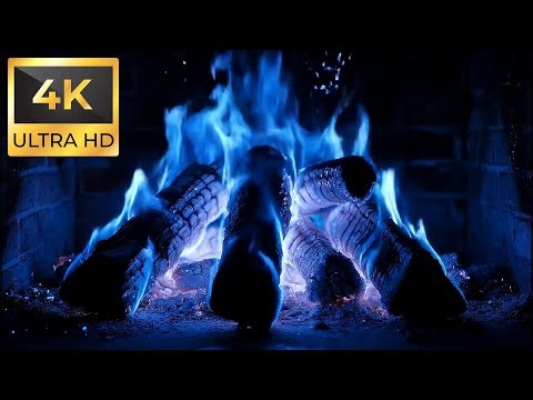 Rustic Night Blue Flame Fireplace 4K – Cozy Cottage Ambience for Sleep, Meditation & Calm
