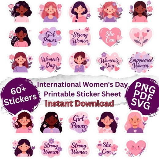International Women's Day Sticker Sheet | Feminist Empowered Women Planner Stickers (PNG PDF SVG Download) - Etsy