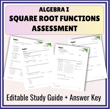 Square Root Functions Editable Test & Assessment for 8th-11th Grade Algebra 1