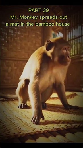 PART 39 | Mr. Monkey spreads a woven bamboo mat in the bamboo house he built 🐒🙈