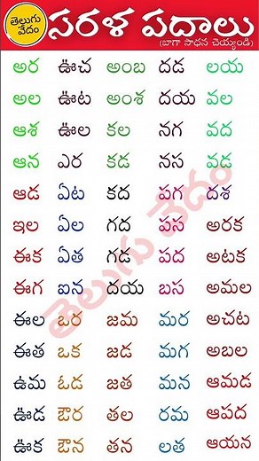 సరళ పదాలు | Sarala Padalu | Telugu Simple Words | Telugu Padalu | Basic Telugu Words for Beginners