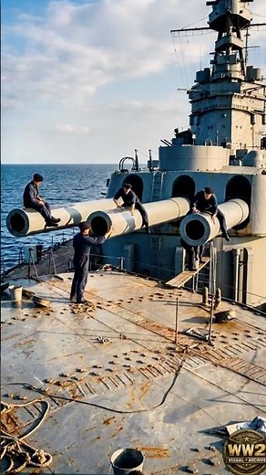 HMS Rodney’s Massive Turrets Heavy Riveting on Top During Gun Cleaning