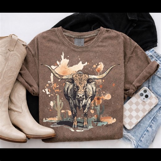 Western Longhorn Bull PNG, Western Graphics, Cowboy Graphics, Western Tee Design, Rodeo Shirt Design, Punchy PNG, Western Sublimation - Etsy