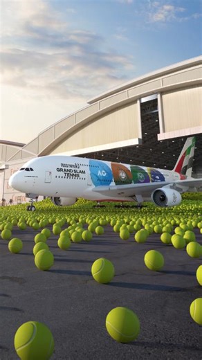 Straight aces only! Our Grand Slam Tennis A380 is ready to serve. 🎾✈️ *No tennis balls were harmed in the making of this video. Australian Open ROLAND-GARROS Wimbledon US Open Tennis Championships | Emirates