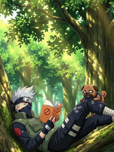 Kakashi Reading in Forest 📚 - - #livewallpaper #narutofan #KakashiHatake #animeaesthetic #peacefulmoment