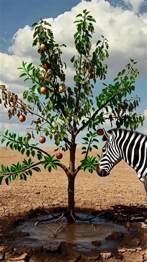 zebra saved the Apple tree from drying up by watering it 😭#ai #tree #water #animals #apple #army
