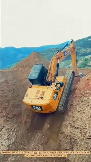 Extreme Excavator Climb! Digging a 10m Deep Pit & Pulling Itself Out with Its Own Arm 🔥