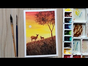 Watercolor painting for beginners of beautiful Forest landscape and Deer easy | Paint with David
