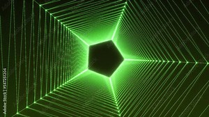 Tunnel Loop Glow Animation Neon Background Pentagon Five Sides Lines Green Backdrop Infinite Repeat Pattern