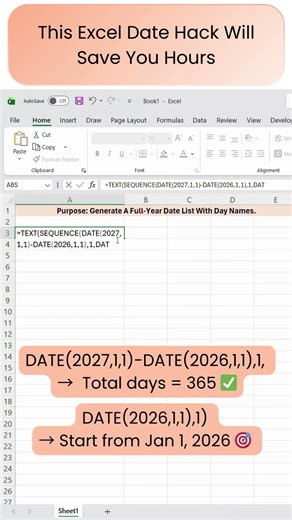 This Excel Date Hack Will Save You Hours ⏱️| Generate Dates with Days